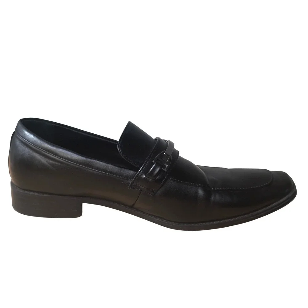 Perry Ellis Mens Black Leather Bit‎ Loafers Square Toe Dress Shoes Size 10.5